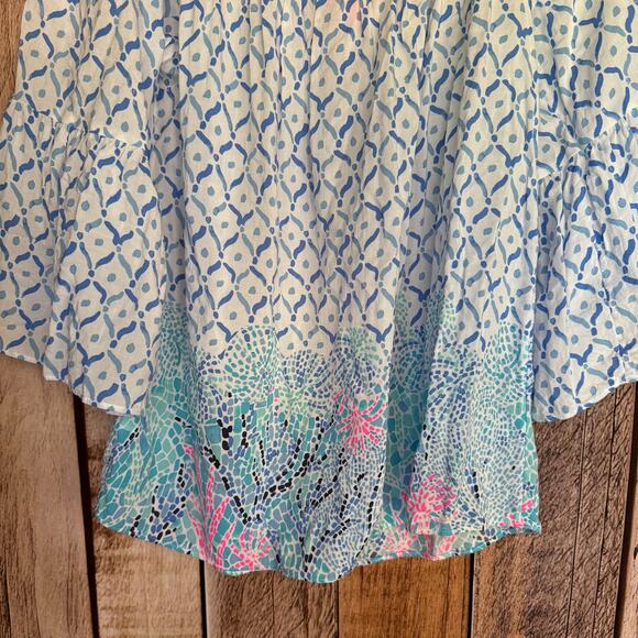 Lilly Pulitzer Nevie Off Shoulder Top Sea La Vie Blue Boho Resort Blouse Small - Picture 6 of 9